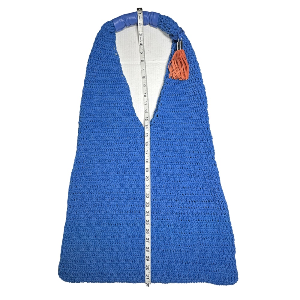 VINTAGE HAVANA | Large Blue Crochet Hobo Sling Beach Shopping Bag - Picture 6 of 13